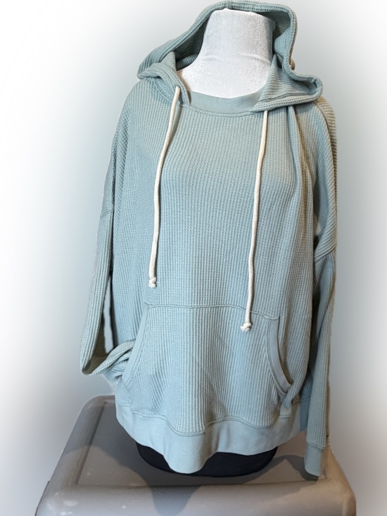 aerie Tops - NWT Aerie Sage Green Waffle Knit Hoodie Oversized Pullover Sweatshirt Large
